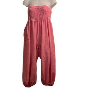 Harem Pants Boho Smocked Strapless‎ Jumpsuit Pink Women's S M L